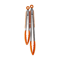 Orange silicone kitchen tongs 2-pack, close-up view.