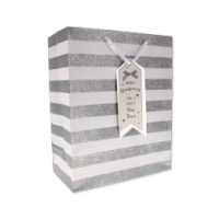 Silver Striped Gift Bag with Festive Tag