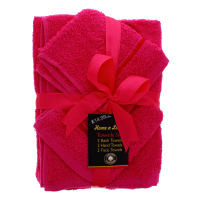 Fuchsia satin towel set with bath, hand, and face towels