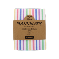 Flannelette candy stripe single fitted sheet 100% brushed cotton