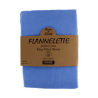 Blue flannelette king fitted sheet made from brushed cotton.