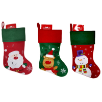 Assorted red and green Christmas craft stockings with festive designs