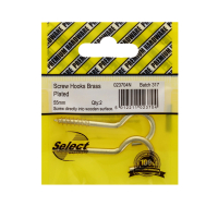 SCREW HOOKS BRASS PLATED 55MM 2 PACK