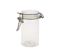 Clear glass spice jar with airtight metal clip-top