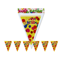 Cheerful birthday banner with vibrant balloon print