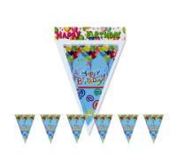 Happy B-Day banner with multicolour balloon clusters design