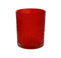 Red tealight candle holder for events and displays.