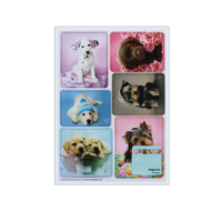 Six dog-themed refrigerator magnets in assorted designs