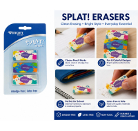 Splat Erasers Smudge Free Asst Colours 3 Pack
