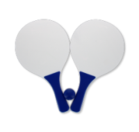 Wooden beach tennis set with blue bats and ball