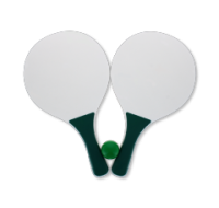 Green beach tennis set with wooden bat and ball