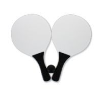 Wooden beach tennis set with black bats and ball