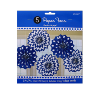 Paper Hand Fan Royal Blue 20cm 5 Pack
