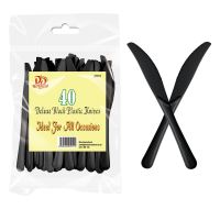 DINA DELUXE BLACK PLASTIC KNIVES 40 PC