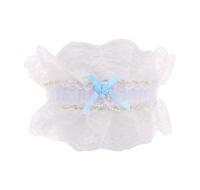 White lace garter with blue ribbon and rose detail