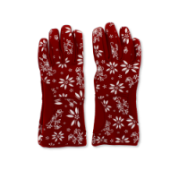 Large Cranberry Floral Design Oven Gloves