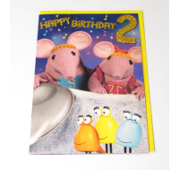 Tv Clangers Age 2 Birthday Card with yellow envelope