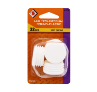 White 32mm internal round plastic chair tips