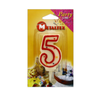 Birthday cake candle shaped as number 5 with holder