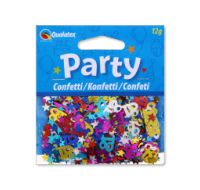 Multi-colour party confetti in a clear packet