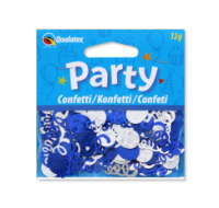Blue and silver party confetti swirls