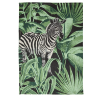 Printed cotton rug with black and white zebra pattern