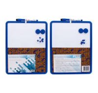 Blue whiteboard with pinboard kit, marker and magnets