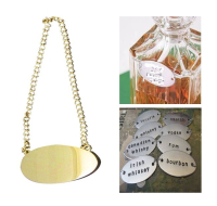 Gold finish decanter tags for labelling drinks decanters.