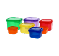 Square food container set with stickers, assorted colours