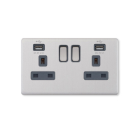 13A 2 Gang Switched Socket Dual USB Ports 2.1A