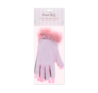 Pink lace short gloves for ladies with marabou trim