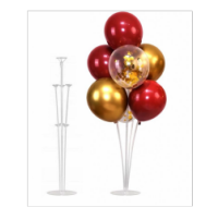 Balloon stand with eleven holders for balloon bouquets.