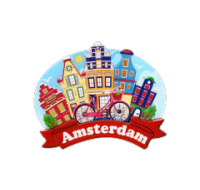 Amsterdam fridge magnet with iconic city landmarks