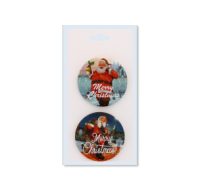 Santa and "Merry Christmas" design badges 2 pack
