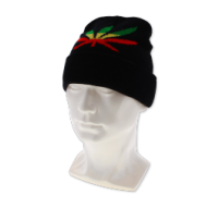 Black Rasta Leaf Knit Winter Beanie Hat