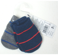 Two pairs of baby mittens, grey and blue colours