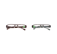 Half-rim slim rectangle reading glasses with +2.50 strength.