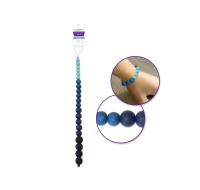 Dyed glass beads in various blue shades on an 18 cm strand