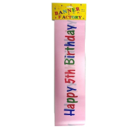 HAPPY 5TH BIRTHDAY BANNER PINK WITH CARD
