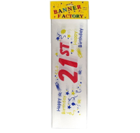 Happy 21st Birthday white banner with included card