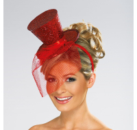 MINI GLITTER TOP HAT HEADBAND RED