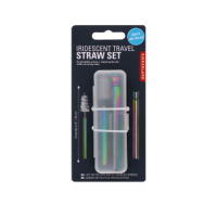 Iridescent travel straw set and case