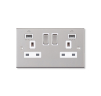 5M-3A 2 Gang Switched Socket Dual USB Ports 2.1A