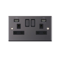 5M-13A 2 Gang Switched Socket Dual USB Ports 2.1A 