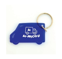 Translucent blue van shaped keychain with attachment loop