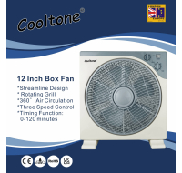 12 inch plastic box fan with 360 rotation.