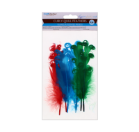 Multi-coloured curly-quill feathers in a pack of six