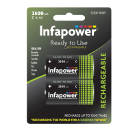 C Size 2500mAh Ni-Mh Rechargeable Batteries 2 Pack