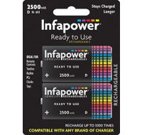D Size 2500mAh Ni-Mh rechargeable battery 2 pack