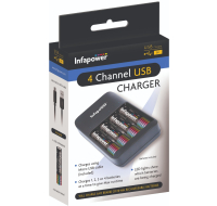 4 Channel USB Charger with 4 AA 1300mAh Batteries